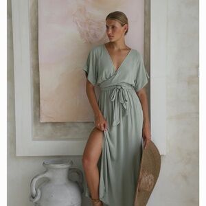 Hazel and Folk Melody Sage Green Maxi Dress